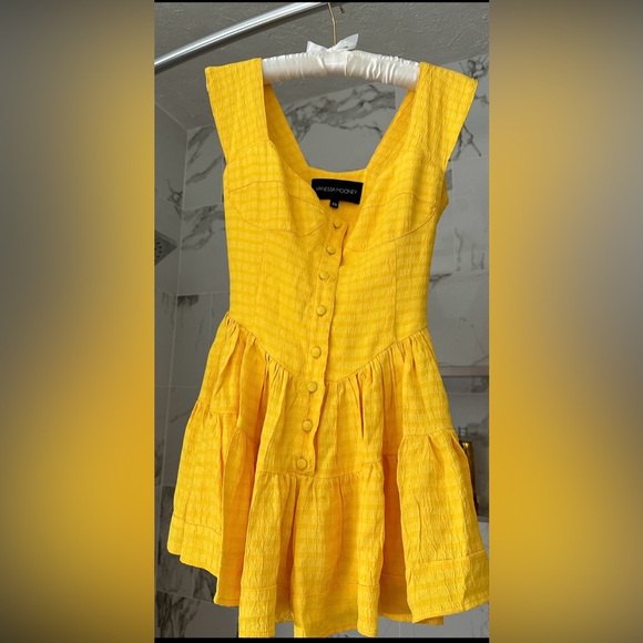 Vanessa Mooney rare yellow Elisabeth mini dress w shorts layer S new not tags - Picture 5 of 5